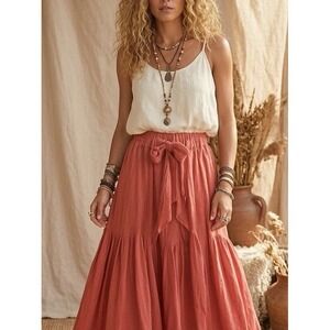 $129 The Westside Miramar Maxi Cotton Skirt Red Size S Summer Bohemian Hippie